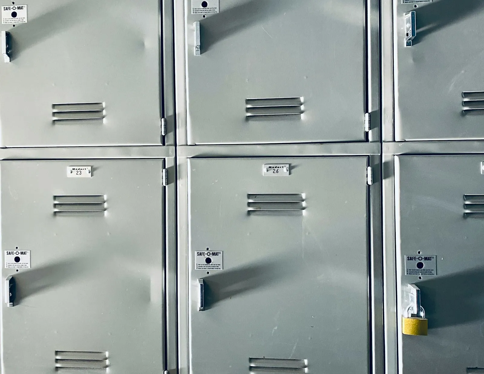 Rows of grey metal lockers